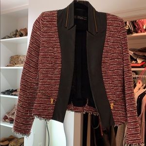 Tweed blazer with faux leather